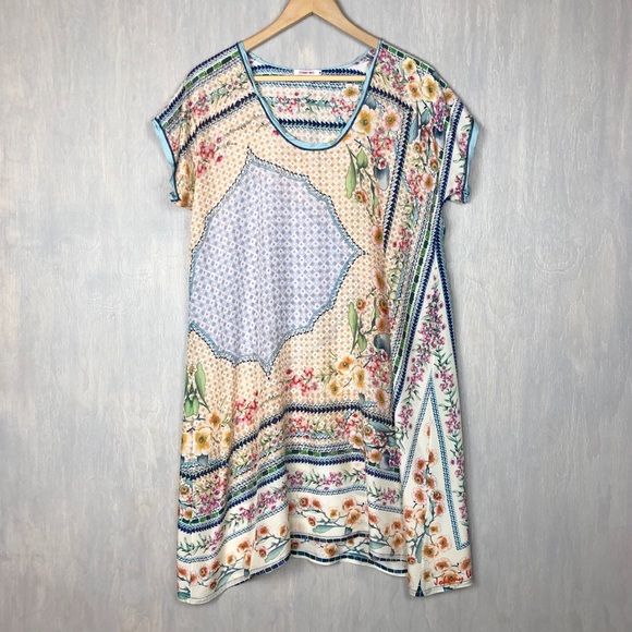 Johnny Was Tops - Johnny Was scarf print silk tunic ivory M